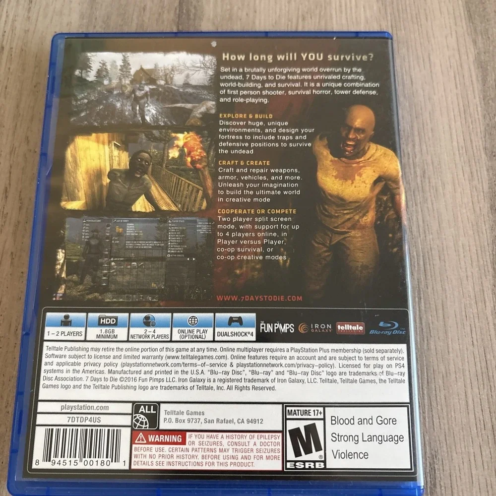 7 Days to‎ Die (Sony PlayStation 4, PS4, 2016) - Game Disc And Case - Tested